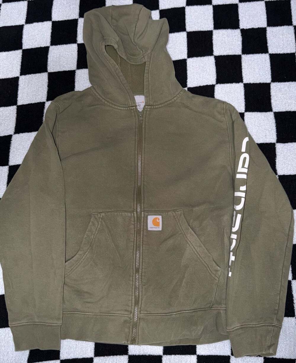 Carhartt Boys Full Zip Sleeve Logo Hoodie Chive Green